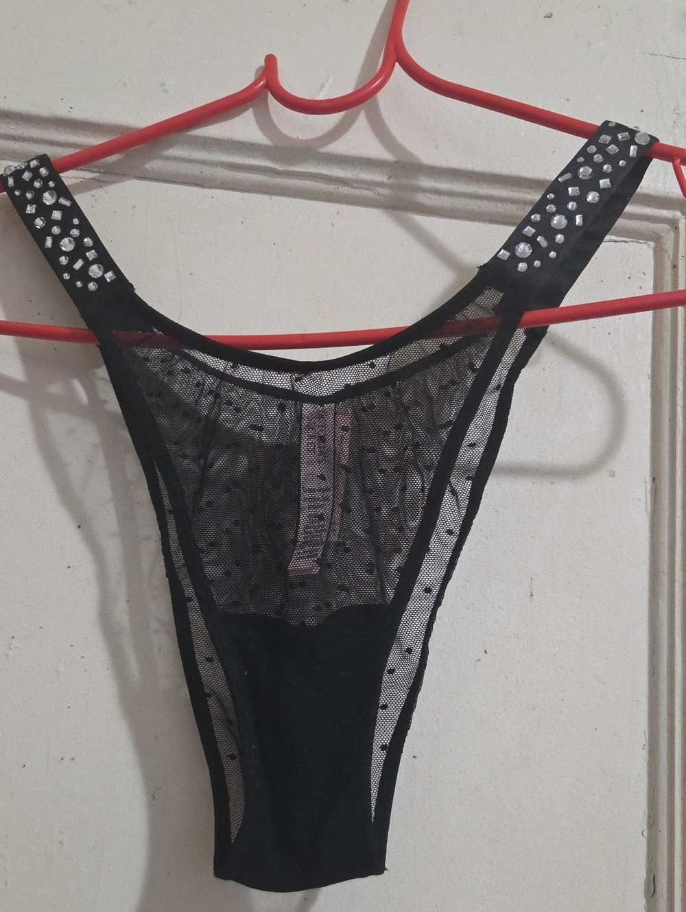 Victoria's Secret Sheer Black Rhinestone-Embellished Thong